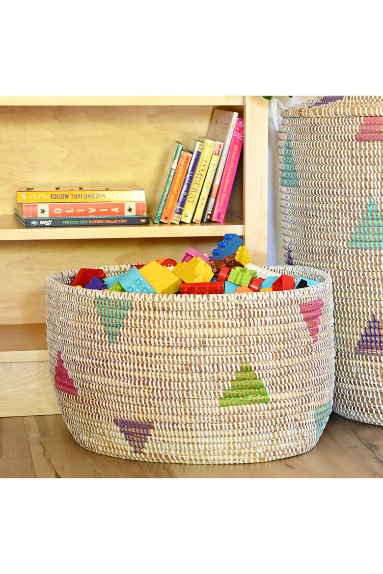 White Teranga Triangles Knitting Basket, Alternate, color, White