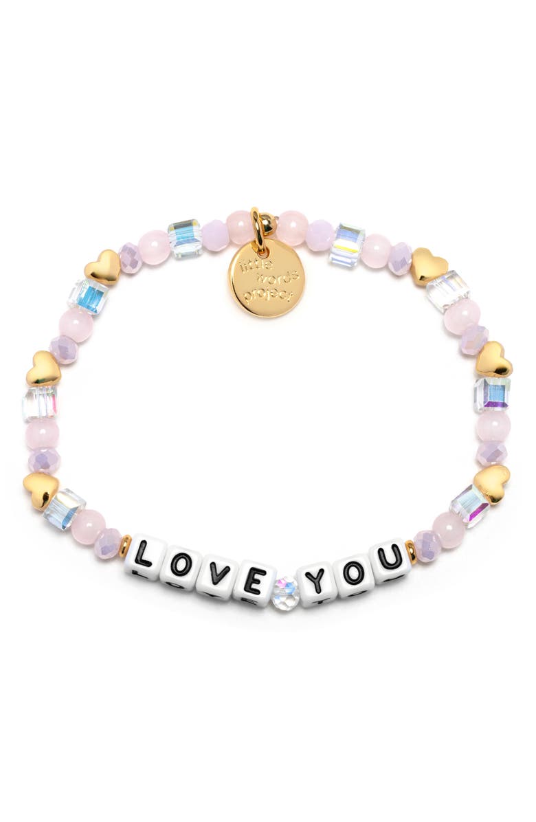 Little Words Project Love You Beaded Stretch Bracelet, Main, color, White