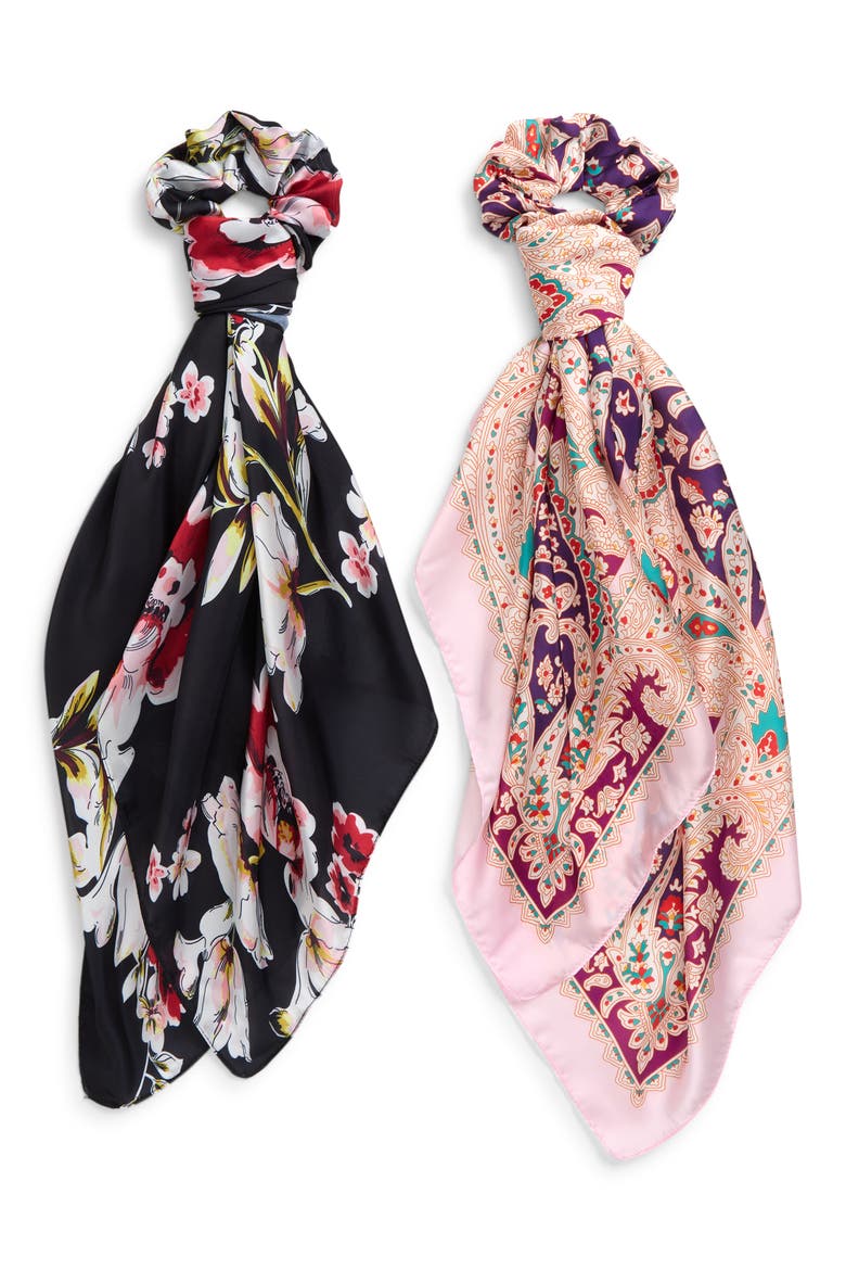 SCRUNCHIE HAIR SCARF SET, Alternate, color, FUSCIA- NAVY COMBO