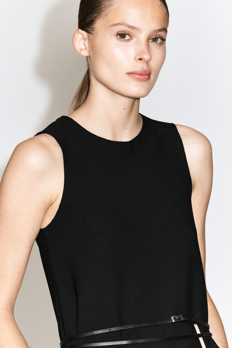Sleeveless Crepe Midi Dress, Alternate, color, BLACK
