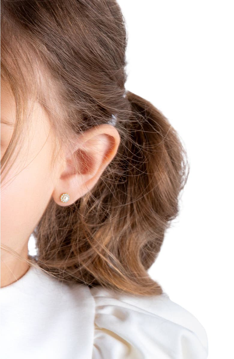 Tiny Blessings 14K Gold Pearl Halo Studs Screw Back Earrings, Alternate, color, 14K Yellow Gold