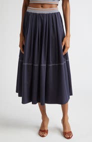 Veronica Beard Evelina Topstitch Detail Cotton & Silk Skirt