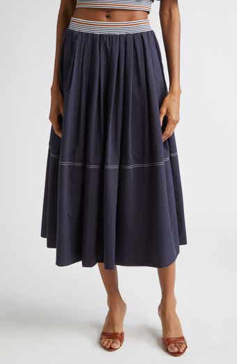 Veronica Beard Evelina Topstitch Detail Cotton & Silk Skirt