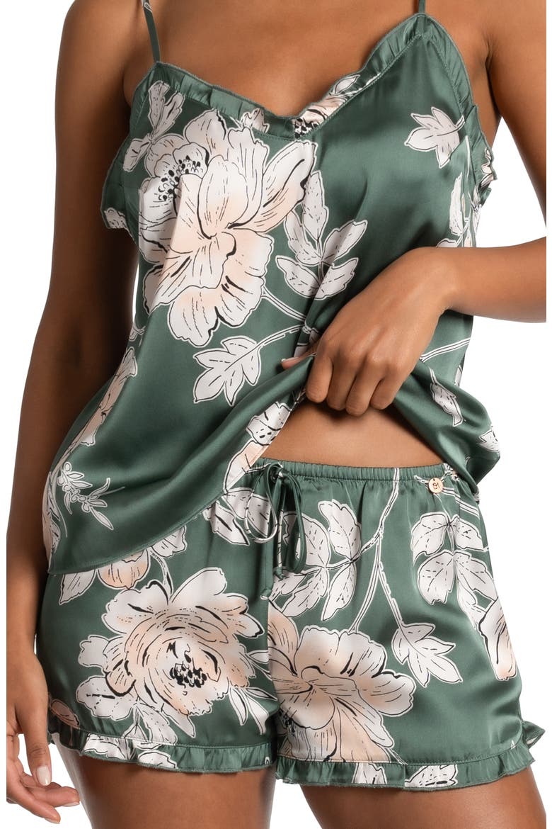 Fiji Floral Ruffle Trim Print Satin Short Pajamas, Alternate, color, SIMPLE FLORET