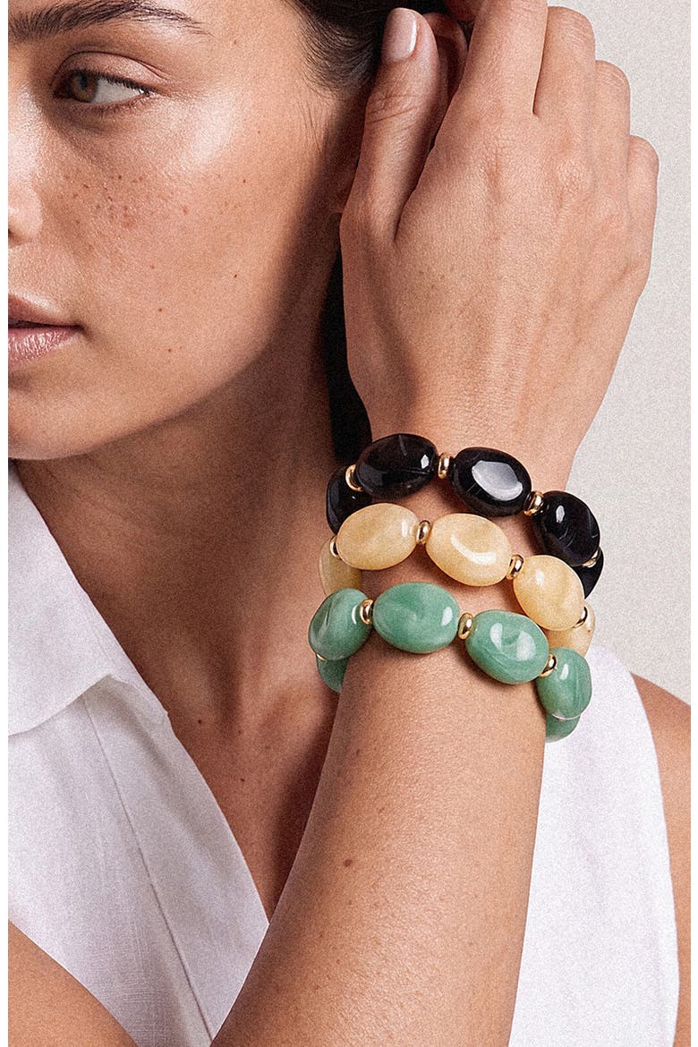 Set of 3 Resin Stretch Bracelets, Alternate, color, GREEN MULTI