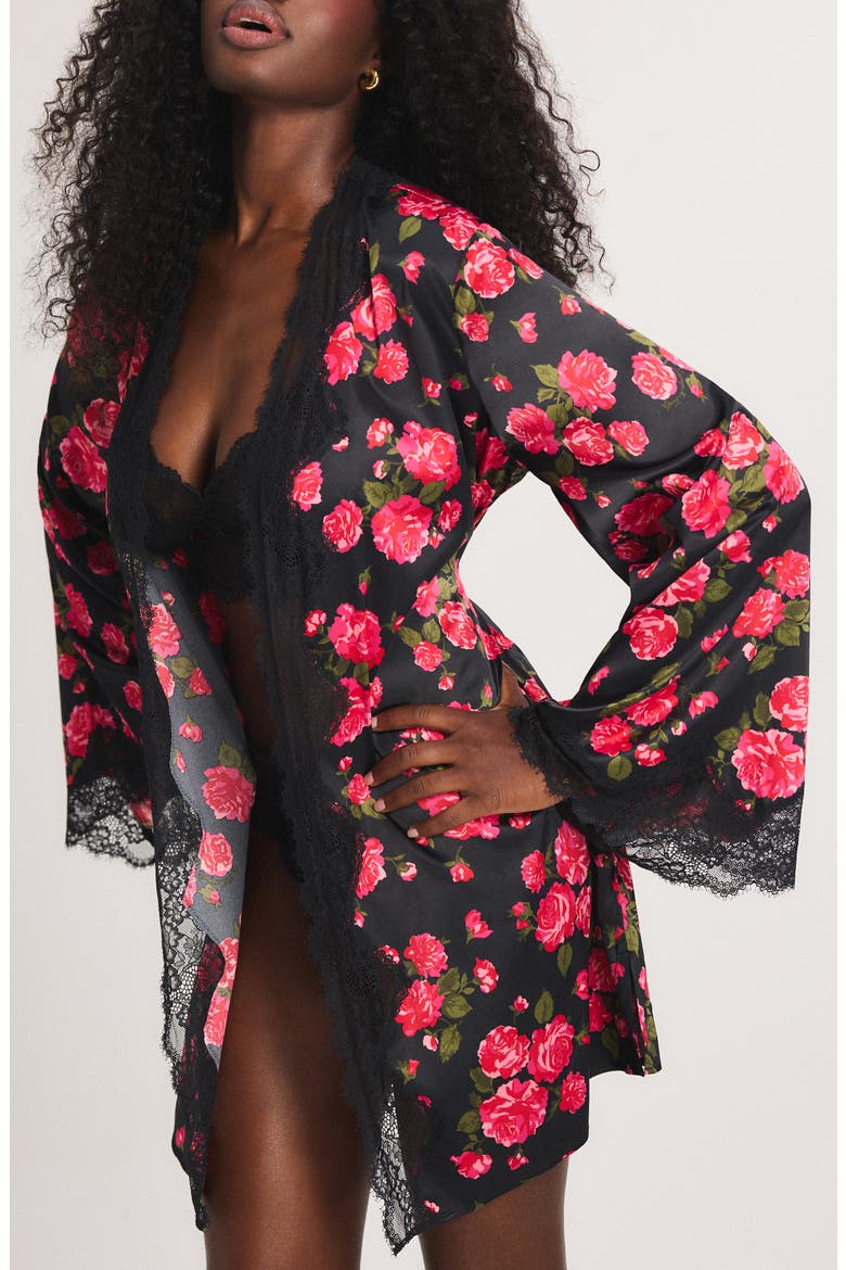 Nite Shade Short Sleep Robe, Alternate, color, HOT HEAVY PINK ROSY PASSIONS