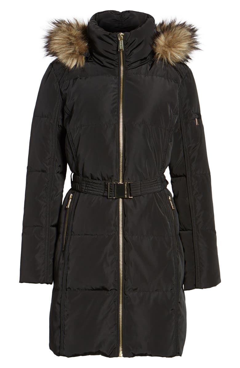 MICHAEL Michael Kors Faux Fur Trim Belted Down & Feather Fill Parka, Alternate, color,