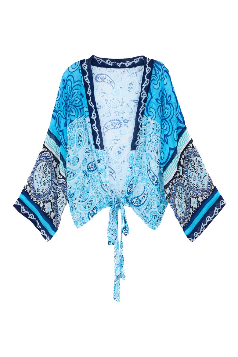 Paisley Tie Front Tunic, Alternate, color, BLUE