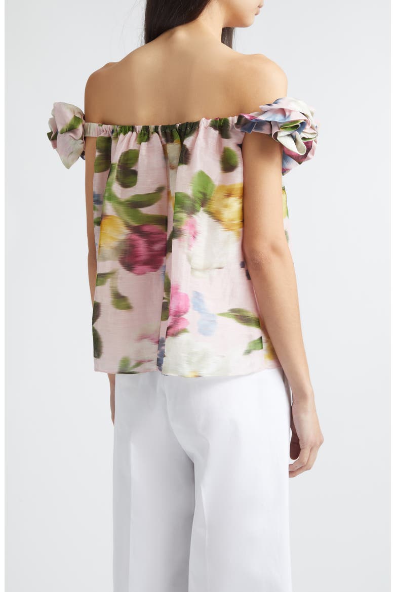 Chiné Rose Print Linen & Silk Off the Shoulder Top, Alternate, color, ROSEWATER MULTI
