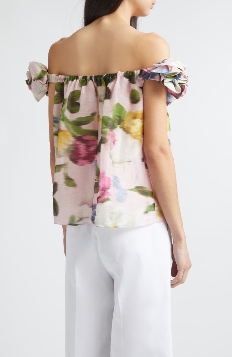 Carolina Herrera Chiné Rose Print Linen & Silk Off the Shoulder Top, Alternate, color, Rosewater Multi