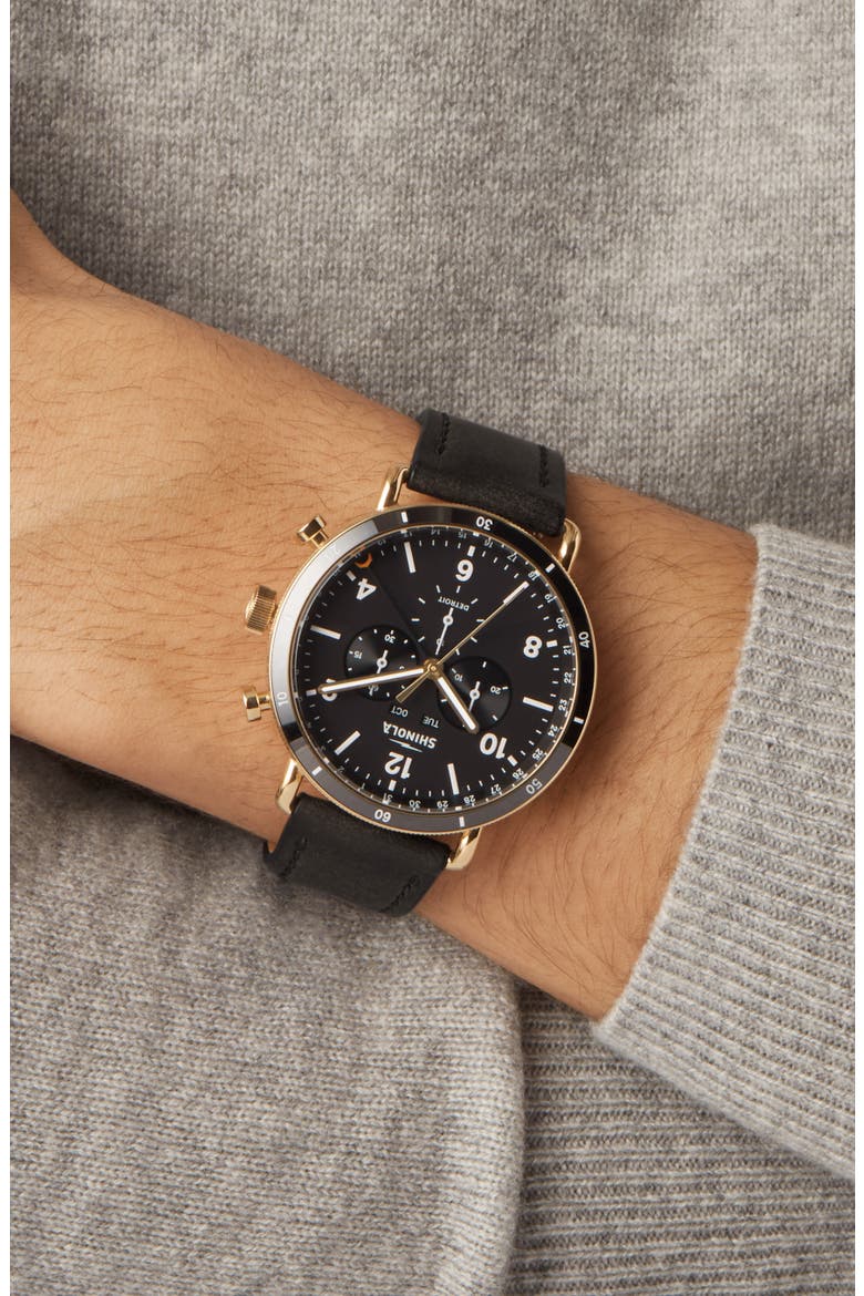 Canfield Sport Chronograph Leather Strap Watch, 45mm, Alternate, color, BLACKMATTE
