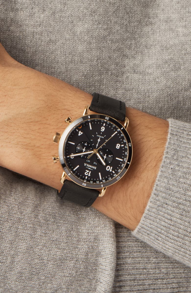 Shinola The Canfield Sport Chrongraph Leather Strap Watch, 45mm, Alternate, color, Blackmatte