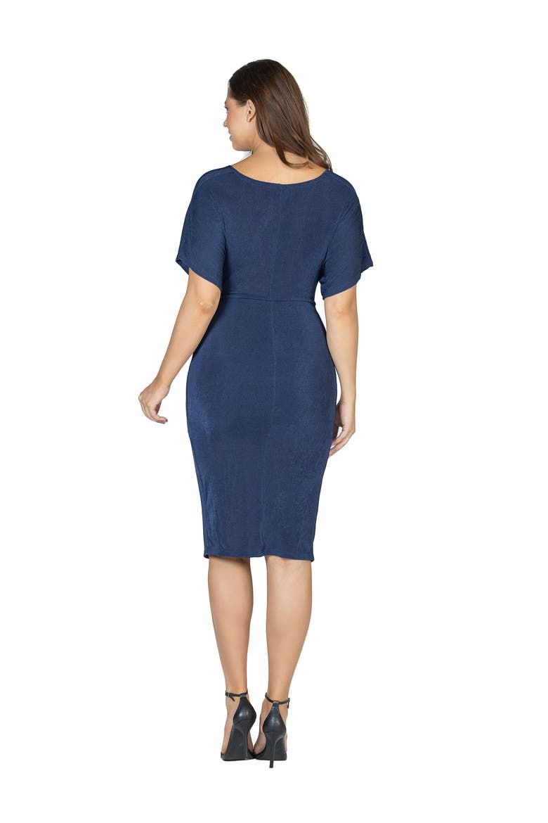 Womens Short Sleeve V Neck Twist Front Split Hem Dress, Alternate, color, Navy