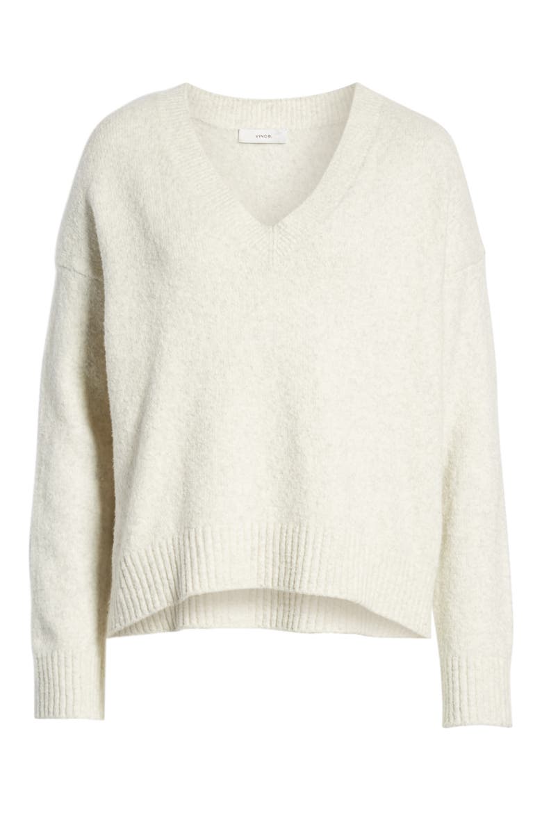 Textured V-Neck Sweater, Alternate, color, HEATHER WHITE