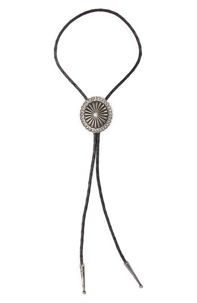 Double RL Leather Bolo Tie with Concho, Main, color, Black/Vtg Silver