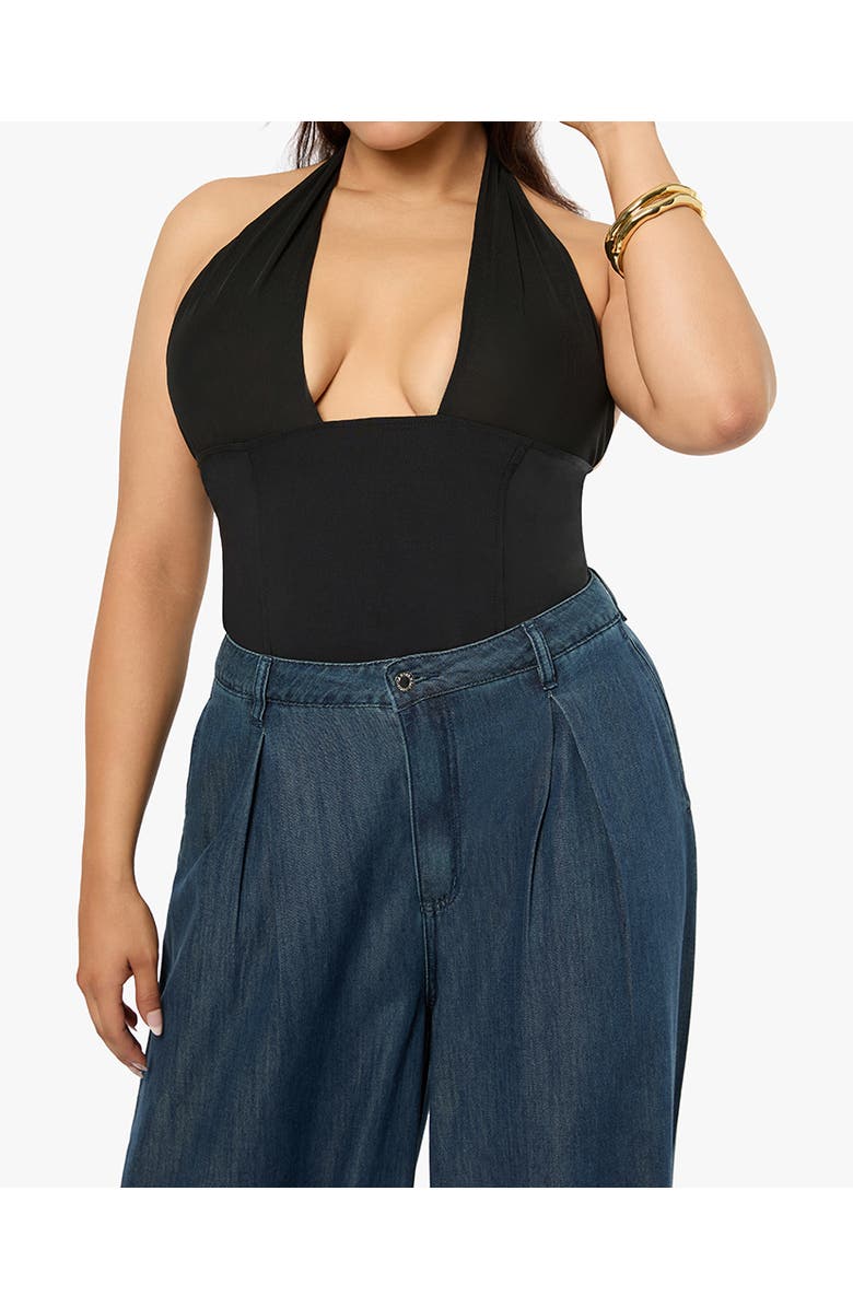 WeWoreWhat Cross Halter Corset Top, Alternate, color, Black