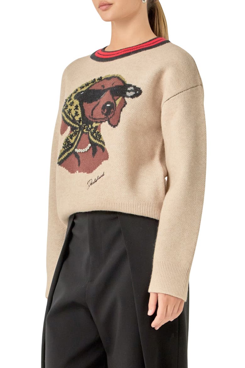 Beaded Dachshund Sweater, Alternate, color, OATMEAL