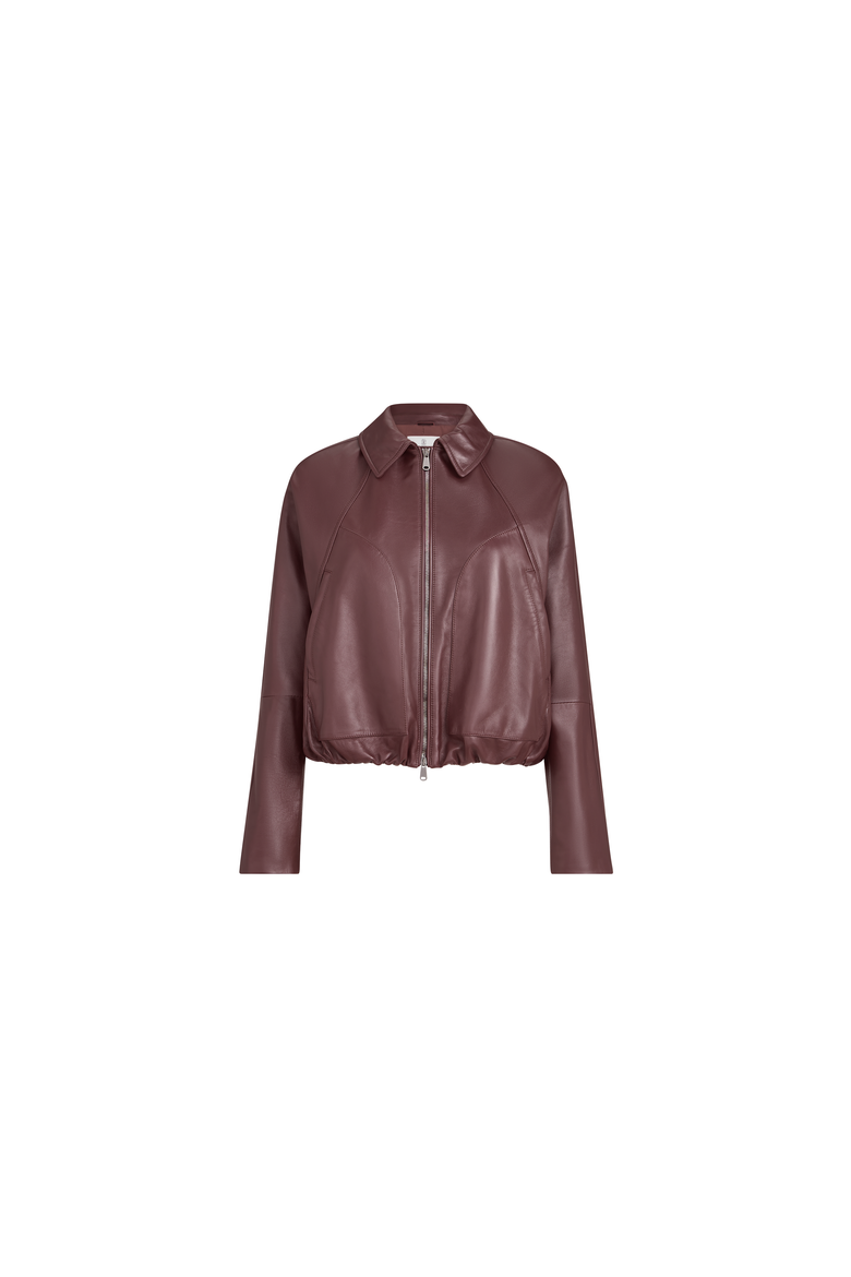 Nappa leather outerwear jacket with drawstring and monili, Alternate, color, Burgundy