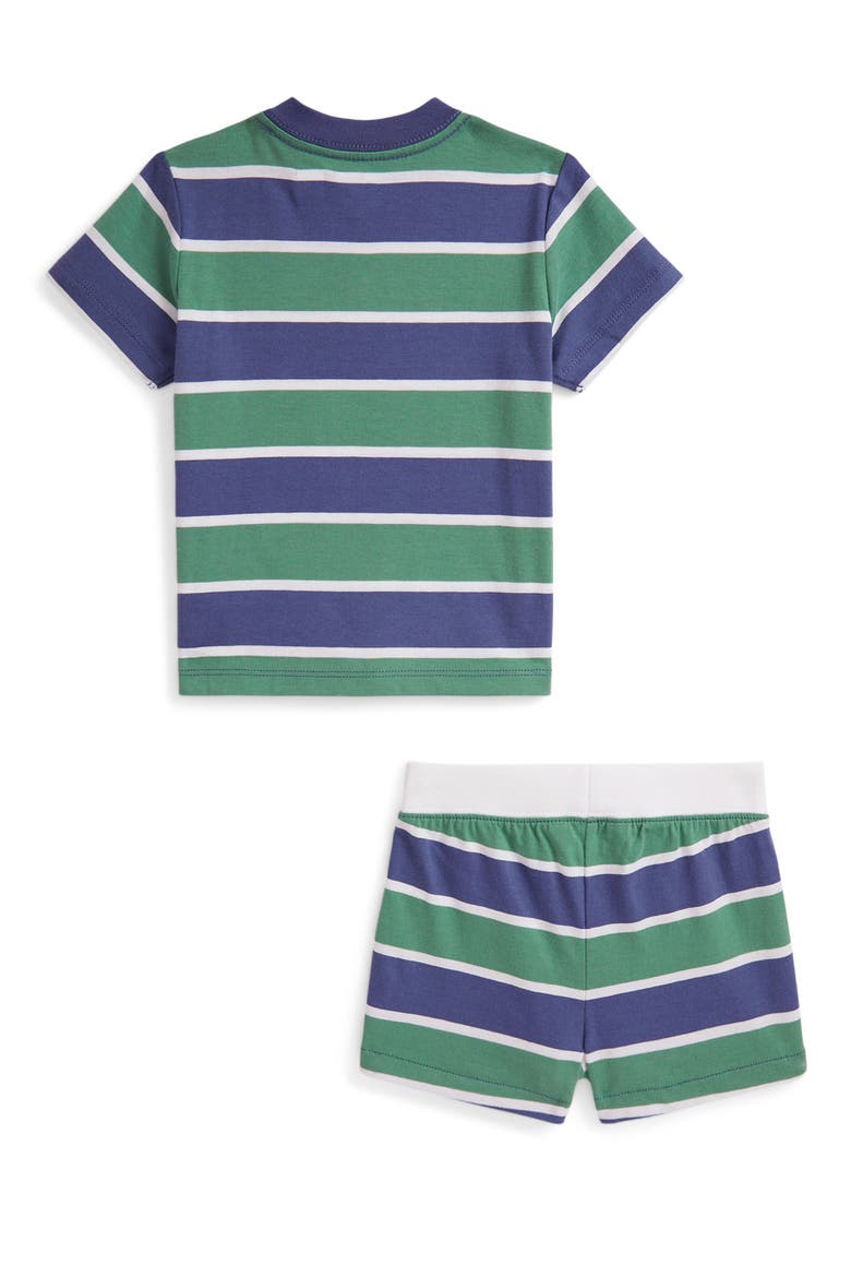 Stripe Polo Bear Cotton Graphic T-Shirt & Shorts Set, Alternate, color, CLASSIC BLUE/ GREEN / BEAR