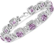 Haus of Brilliance Silver 7x7 mm Cushion Purple Amethyst and 1/10 cttw Diamond Tennis Bracelet