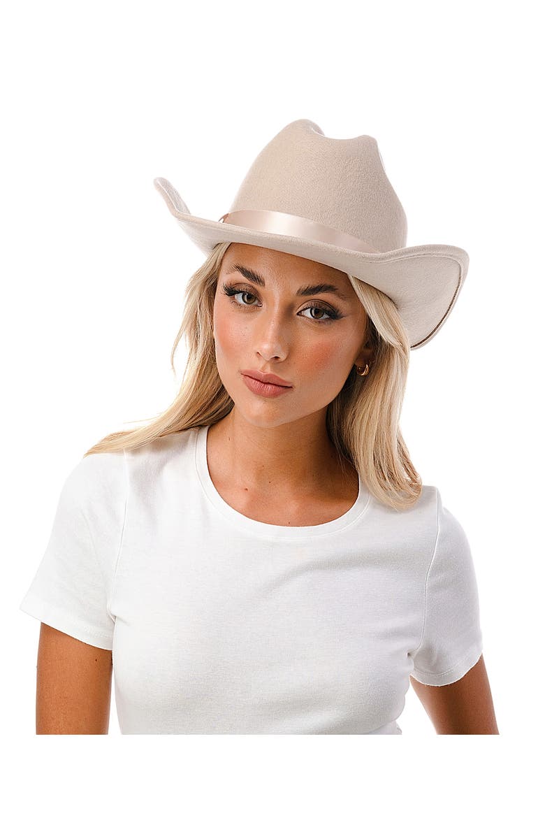 Satin Trim Wool Cowboy Hat, Alternate, color, TAN