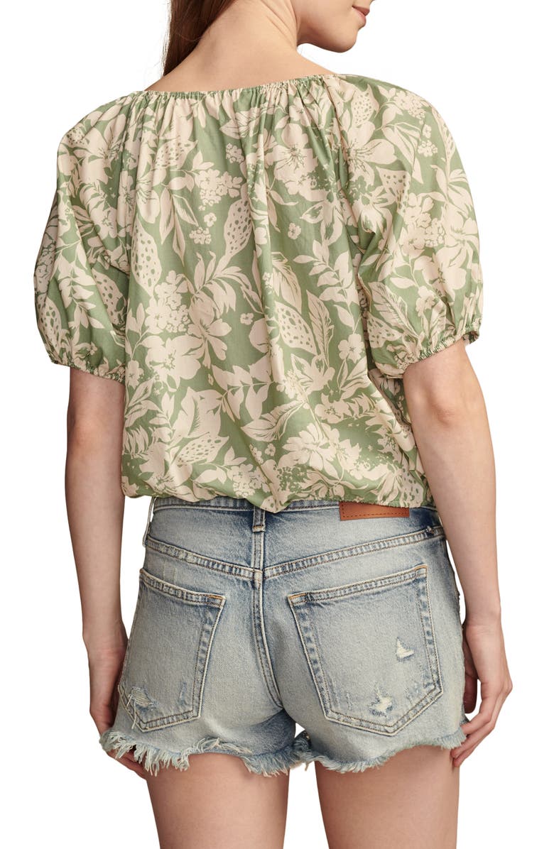 Lucky Brand Gathered Poplin Top, Alternate, color, Green Mult