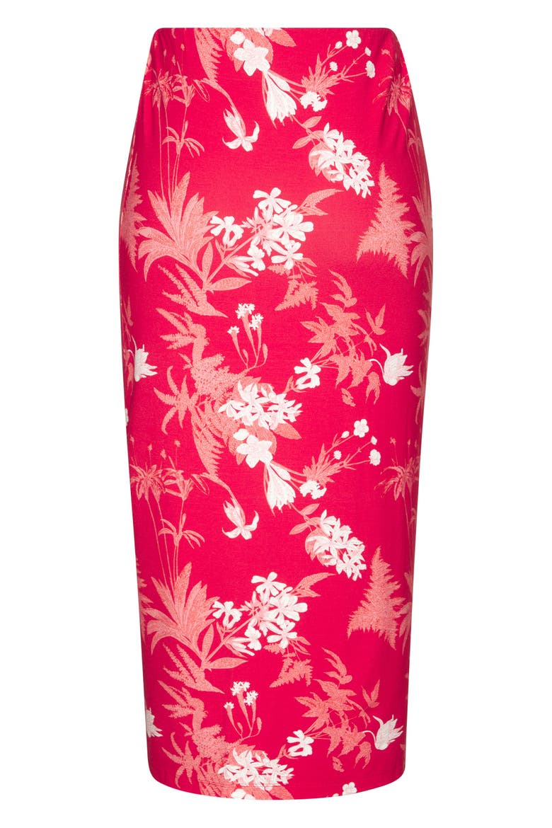 Ruched Slit Midi Skirt, Alternate, color, Red Printed