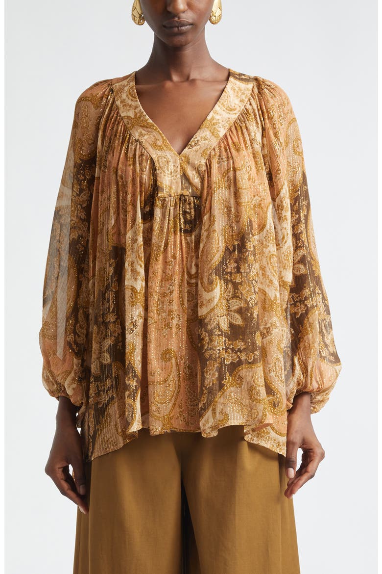 Kindred Spirit Carousel Batwing Silk Blend Top, Main, color, BISCUIT PAISLEY