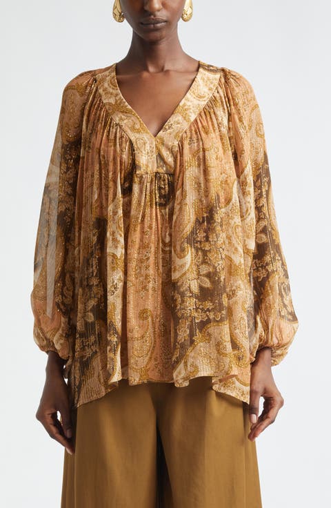Kindred Spirit Carousel Batwing Silk Blend Top (Regular & Petite)