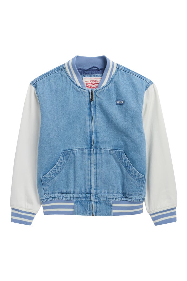 Kids' Denim Bomber Jacket, Main, color, VIBE CHECK