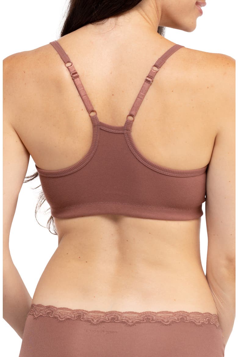 Ribbed Stretch Cotton Racerback Bralette, Alternate, color, TOFFEE