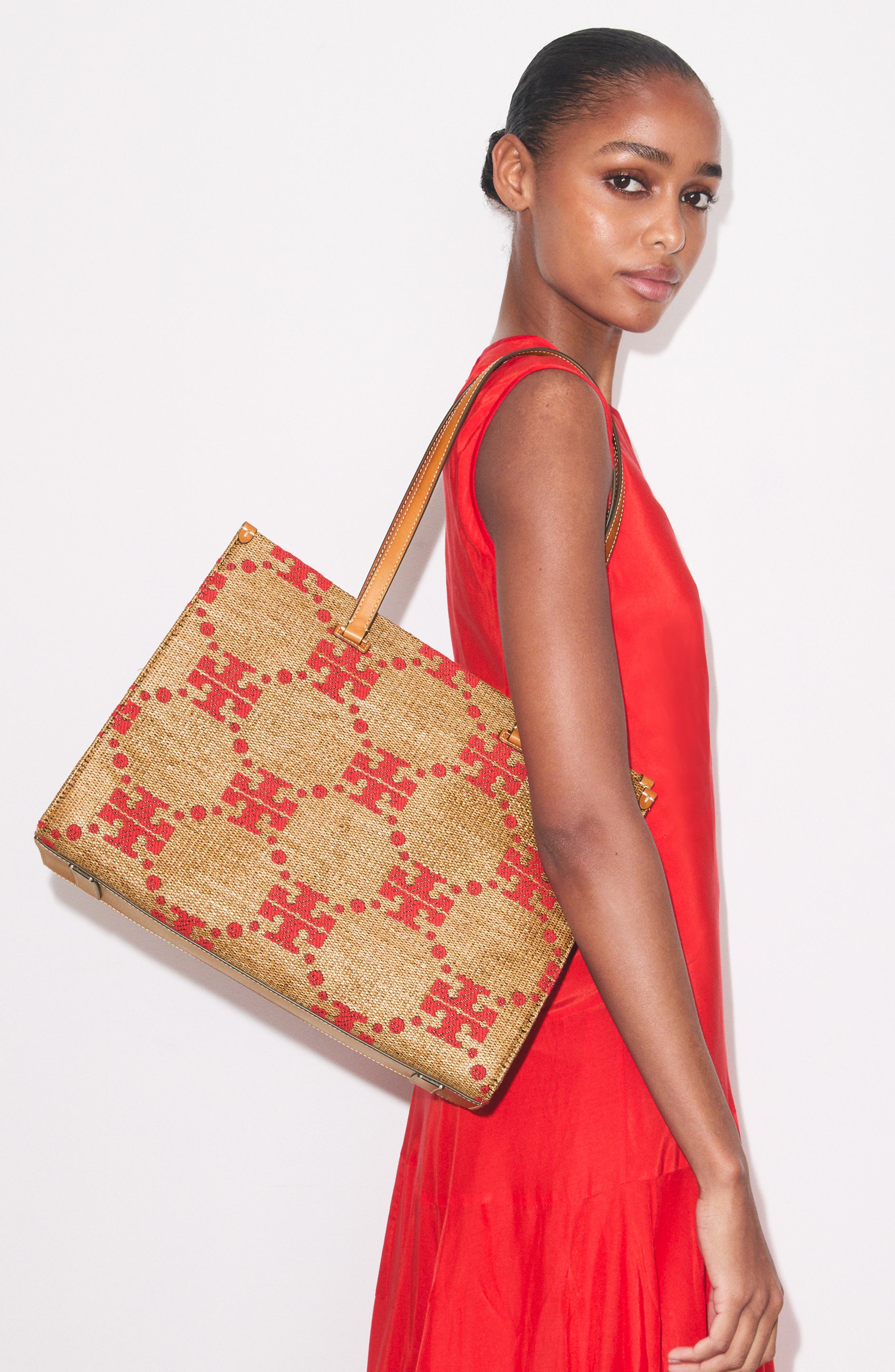 Tory Burch T Monogram Woven Tote, Alternate, color, Natural