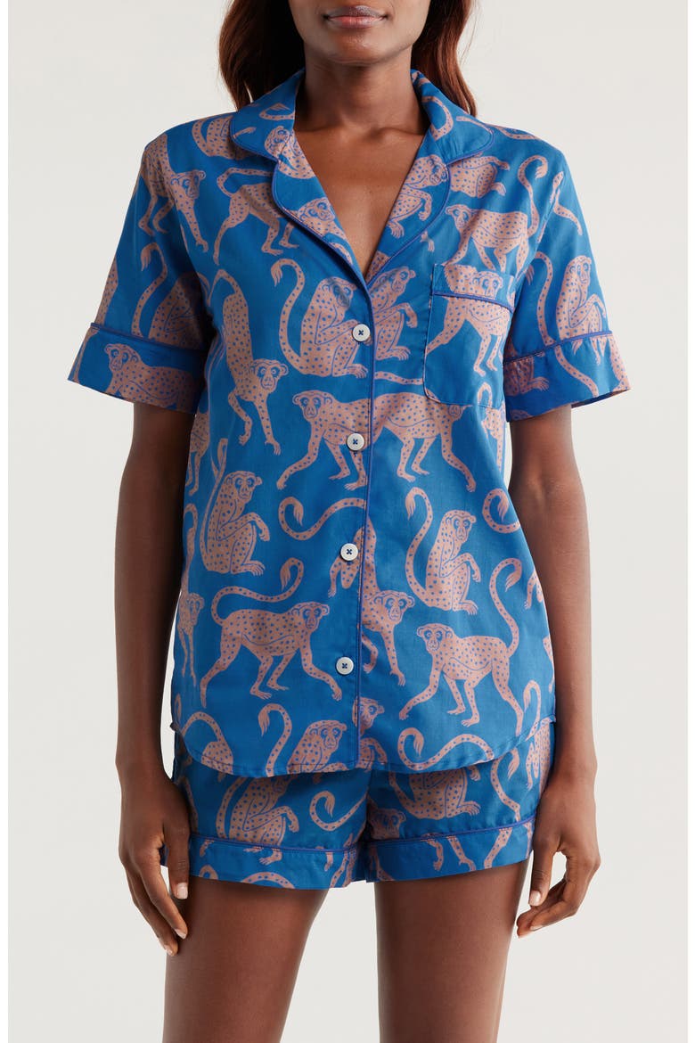 Print Cotton Short Pajamas, Main, color, CHANGO BLUE/PINK