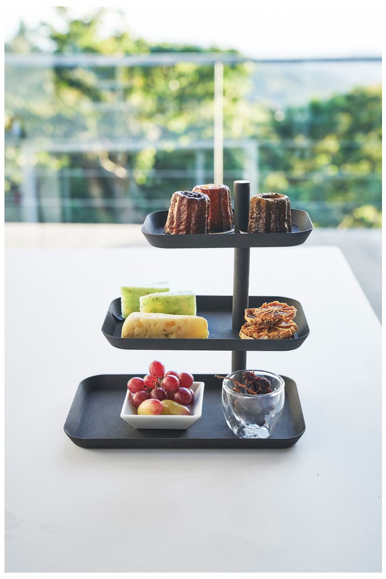 Tower Three-Tier Steel Serving Stand, Alternate, color, BLACK