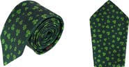 Trafalgar Green Shamrock Novelty Silk Pocket Square and Necktie Bundle