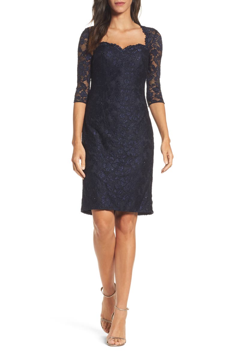Lace Cocktail Dress, Main, color, NAVY