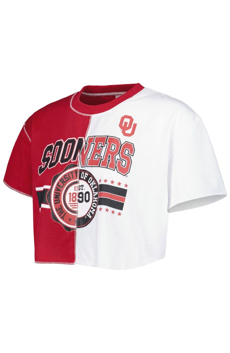ZOOZATZ Women's ZooZatz Crimson/White Oklahoma Sooners Colorblock Cropped T-Shirt, Alternate, color,