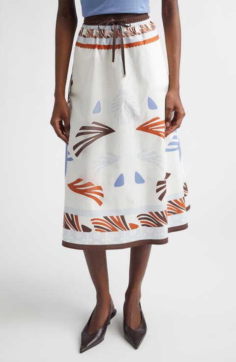Summer Print Cotton Midi Skirt
