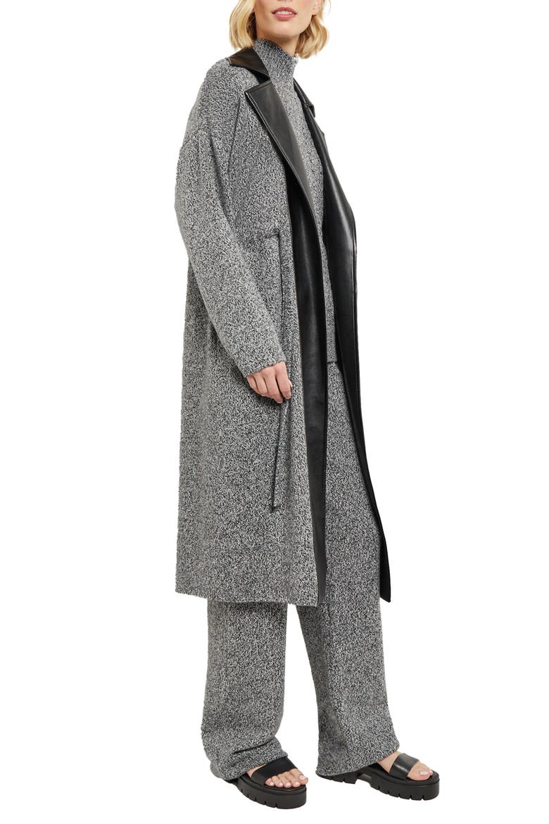 Tweed Mixed Media Belted Sweater Coat, Alternate, color, BLACK/NEW IVORY