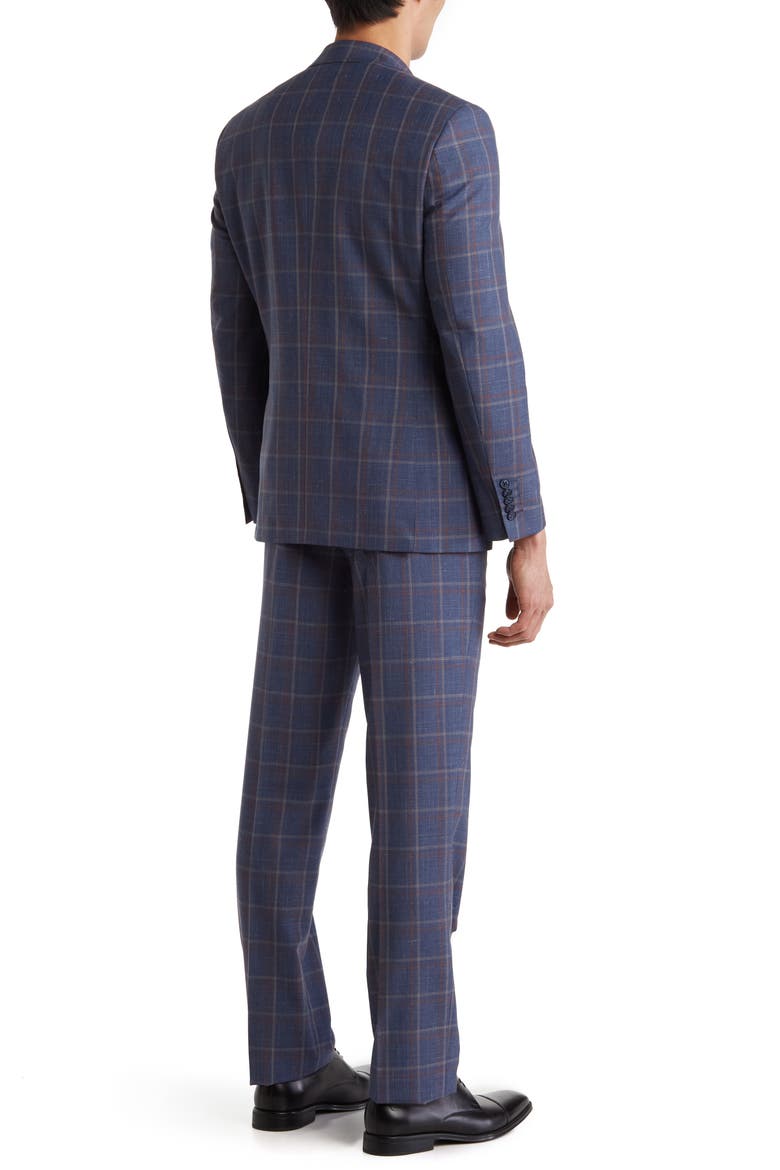 Plaid Two Button Notch Lapel Trim Fit Wool Blend Suit, Alternate, color, BLUE