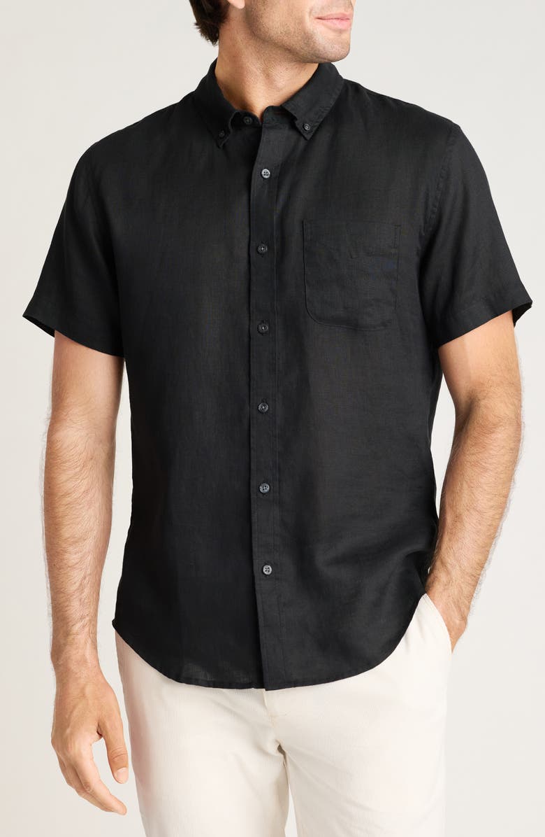 Bonobos Slim Fit Linen Short Sleeve Shirt, Main, color, Black Linen