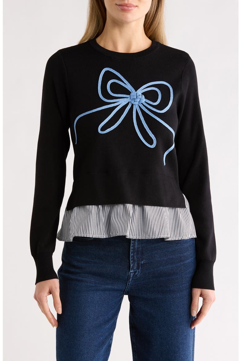 Soutache Bow Twofer Sweater, Main, color, VERY BLACK/ BLUE