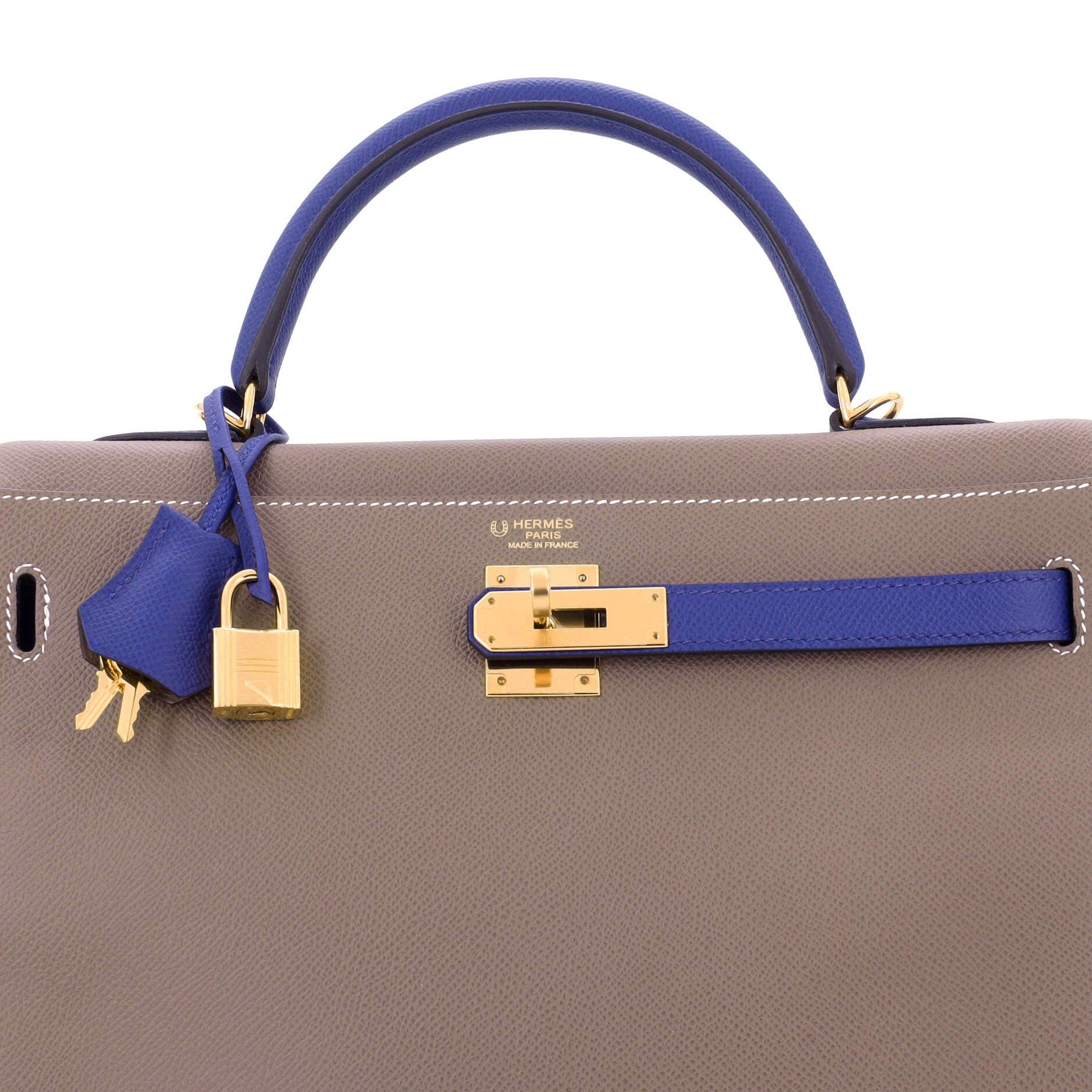 Pre-Owned Hermes Kelly Handbag Bicolor Epsom with Gold Hardware 32, Alternate, color, Etoupe/Bleu Electrique