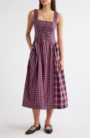 Damson Madder Mallory Plaid Smocked Midi Dress