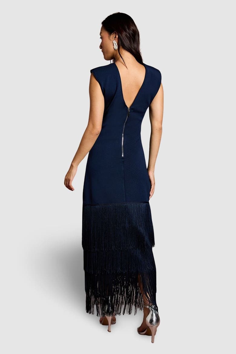 Bandage Knit Fringed Hem Midi Dress, Alternate, color, Navy