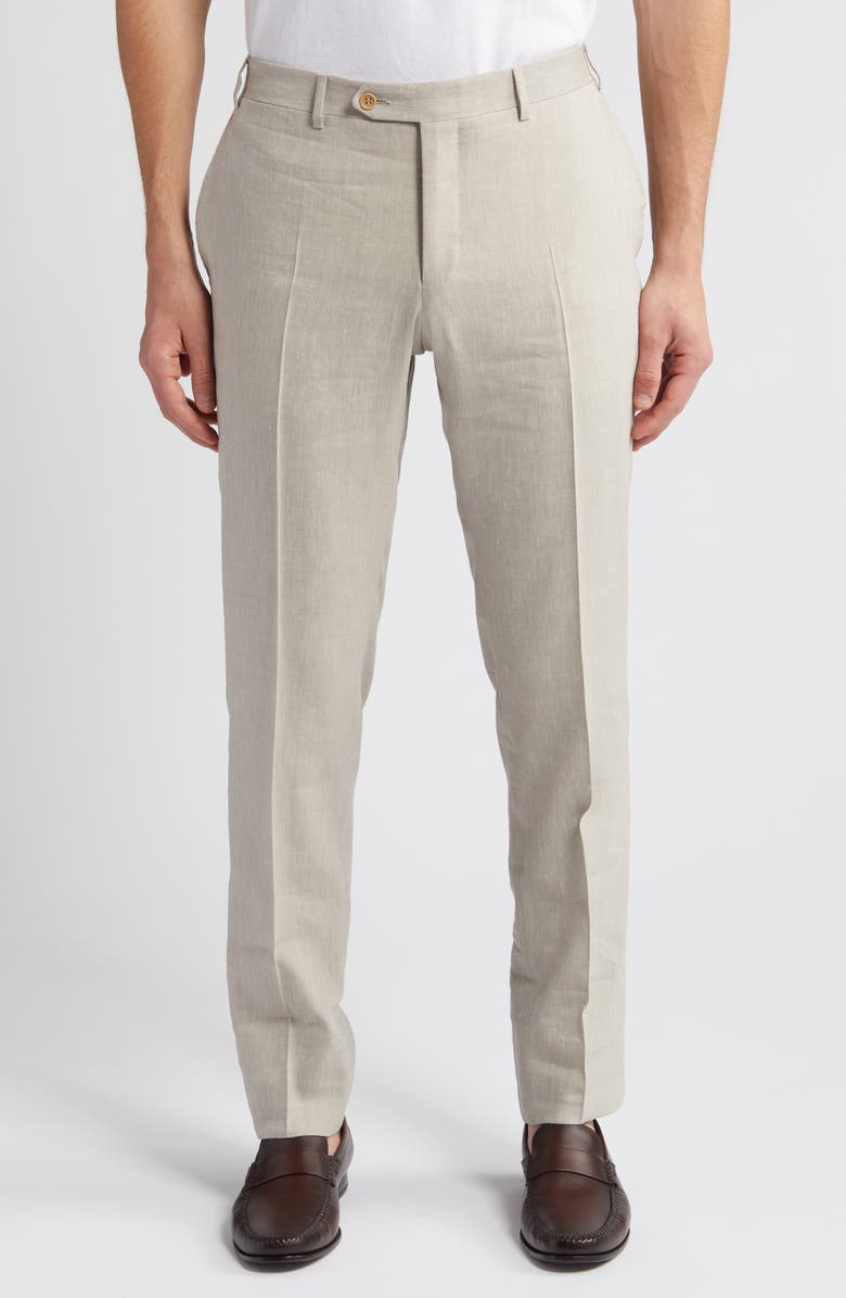 Canali Milano Trim Fit Linen & Wool Dress Pants, Main, color, 