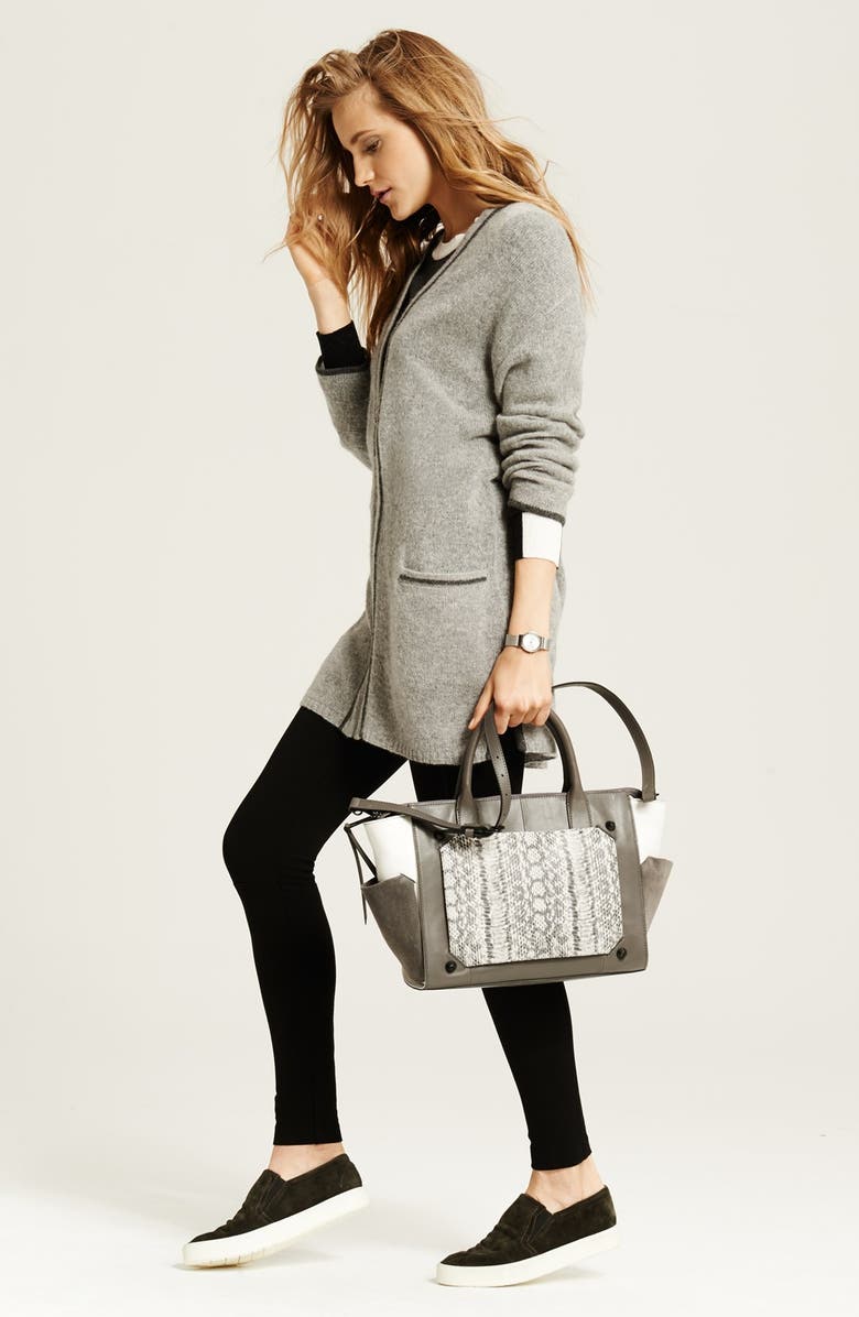 Lysse ́ Faux Leather Stripe Ponte Knit Control Top Leggings, Alternate, color, 