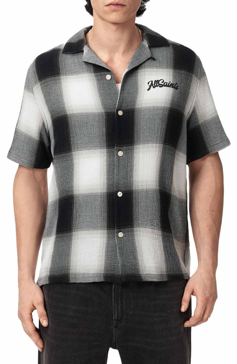 AllSaints Fade Out Plaid Camp Shirt, Main, color, Whisper Grey
