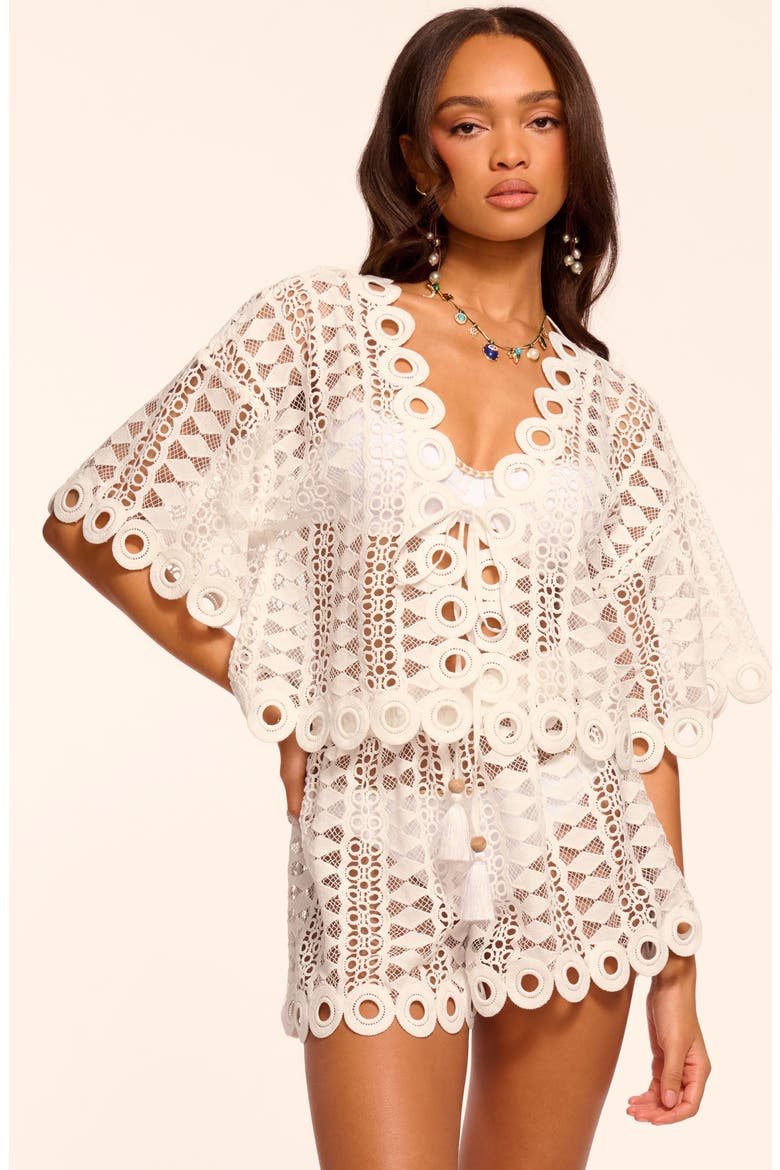 Hilda Sheer Lace Cover-Up Shorts, Alternate, color, WHITE COTTON