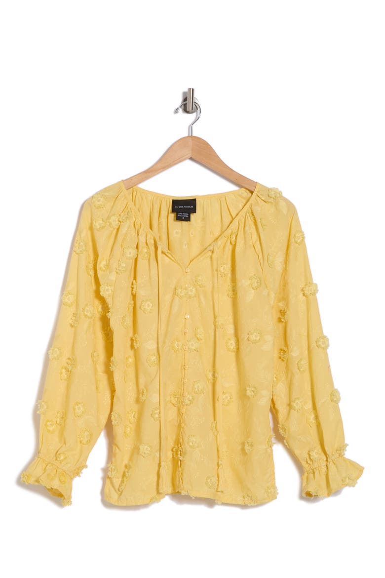 Embroidered Long Sleeve Top, Alternate, color, YELLOW